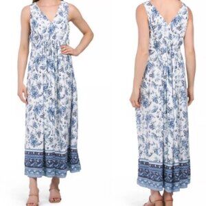 Lucky Brand Maxi Dress 2X Sleeveless Elastic Waist Coastal French Boho Wedding